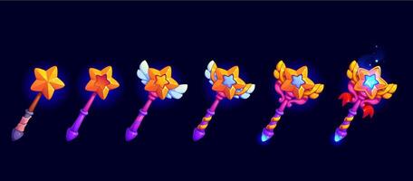 Magic wand rank badge, game level progress stage vector