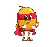 Groovy melon fruit superhero character in red cape vector