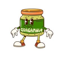 Cartoon groovy guacamole sauce character with face vector