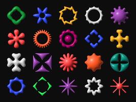 3d y2k brutalism shapes and abstract figures icons vector