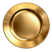 Elegant round golden plate with a polished reflective surface and a smooth curved rim png