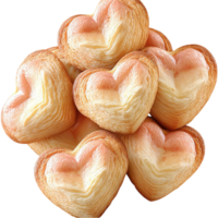 Fluffy heart shaped puff pastries with golden crispy layers and a soft delicate texture png