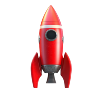 Shiny red rocket with black fins and a pointed nose cone designed for speed png