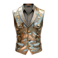 Stylish sleeveless vest with metallic buttons intricate patterns and a tailored fit png