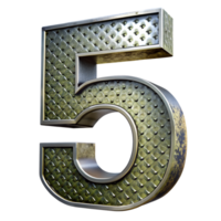 Metal Number 5 Isolated on Transparent Background 3D Render png