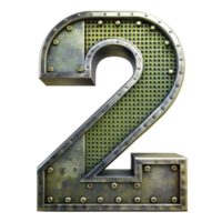 Metal Number 2 Isolated on Transparent Background 3D Render png
