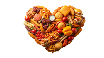 Heart shape junk food on transparency background png