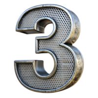 Metal Number 3 Isolated on Transparent Background 3D Render png