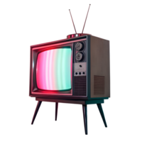 tv retro with neon light isolated on transparent background png