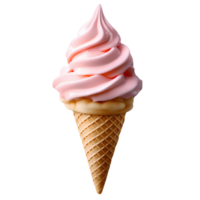 Pink swirled soft serve ice cream cone on transparent background png