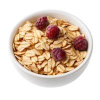 Nutritious Oatmeal with Raspberry Garnish in White Bowl Isolated on Transparent Background png