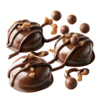 Chocolate truffles with caramel crunch on transparent background png