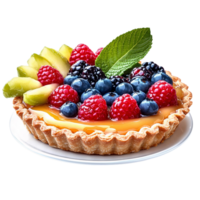 Fruit tart with caramel glaze on transparent background png