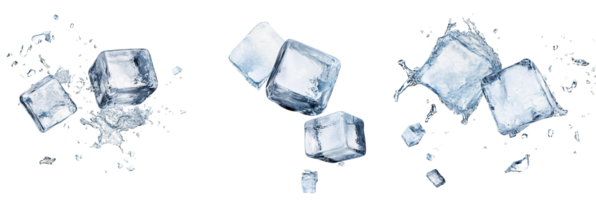 Floating Ice Cubes in Dynamic Water Splash on Transparent Background png