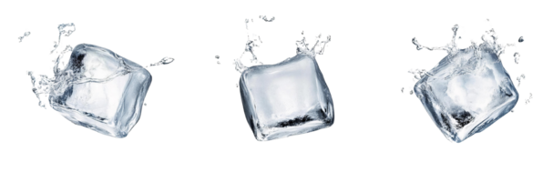 Cool Ice Cubes Dropping into Water with Splashes on Transparent Background png