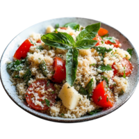 Couscous salad with tomatoes and basil on Transparent Background png