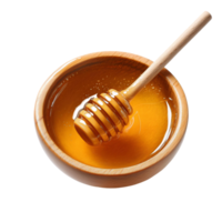Fresh Honey in Wooden Container with Dripping Dipper on Transparent Background png