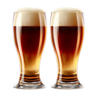 Two glasses of amber beer with head on transparent background png