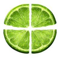 Lime wedges in cross shape on transparent background png