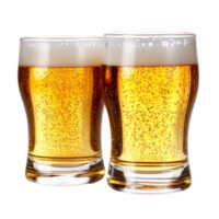 Two glasses of frothy golden beer on transparent background png