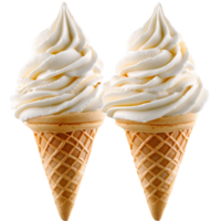 Two creamy vanilla soft serve ice cream cones on transparent background png