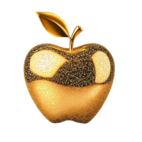 Golden apple with sparkling texture on transparent background png