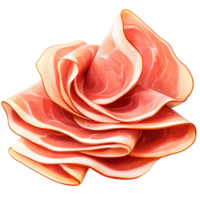 Prosciutto slices on white background, delicate thinly sliced ham png