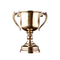 Gold trophy cup with two handles on white background png