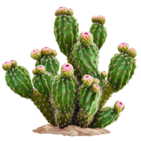 Green cactus with pink buds isolated on transparent background png