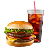 Fresh Double Cheeseburger with Soda on Transparent Background png