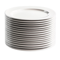 Stack of white round plates on transparent background png