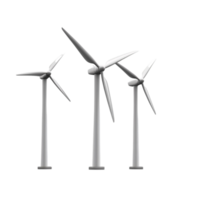 White wind turbines on white background 3d render png
