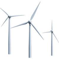 Wind turbines on transparent background 3d render png