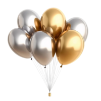 Gold and silver balloons bunch on transparent background png