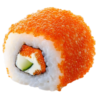 Tobiko sushi roll with cream cheese and cucumber on Transparent Background png