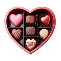 Assorted heart-shaped chocolates in red box on Transparent Background png