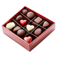 Assorted chocolate candies in red box on transparent background png