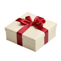 Festive Gift Box with Red Satin Ribbon on Transparent Background png
