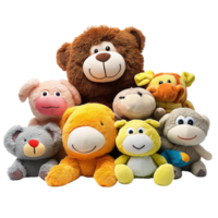 Cute Group of Plush Stuffed Animals Isolated on Transparent Background png