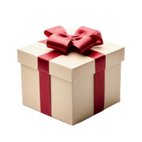 Cream gift box with red ribbon bow on transparent background png