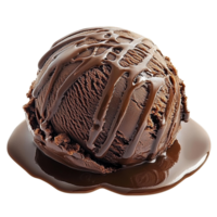 Chocolate ice cream scoop with drizzle on transparent background png