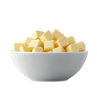 Chilled Cubed Butter in White Bowl on Transparent Background png