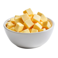 Cubed butter in white bowl, isolated on transparent background png