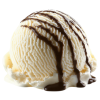 Vanilla ice cream scoop with chocolate sauce on transparent background png