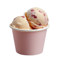 Raspberry swirl ice cream in pink cup on transparent background png