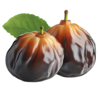 Glossy brown figs with green leaf on transparent background png