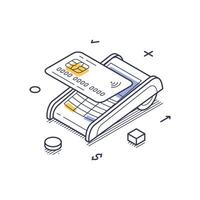 Isometric line art icon representing contactless card payment and online transactions vector