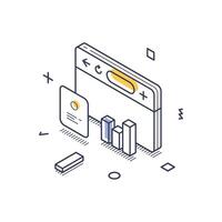 Isometric line art icon representing social media interaction and analytics in a modern design vector