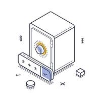 Isometric line art icon representing a secure bank vault in finance and banking sector vector