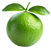 Green lime with leaves isolate on transparent background png